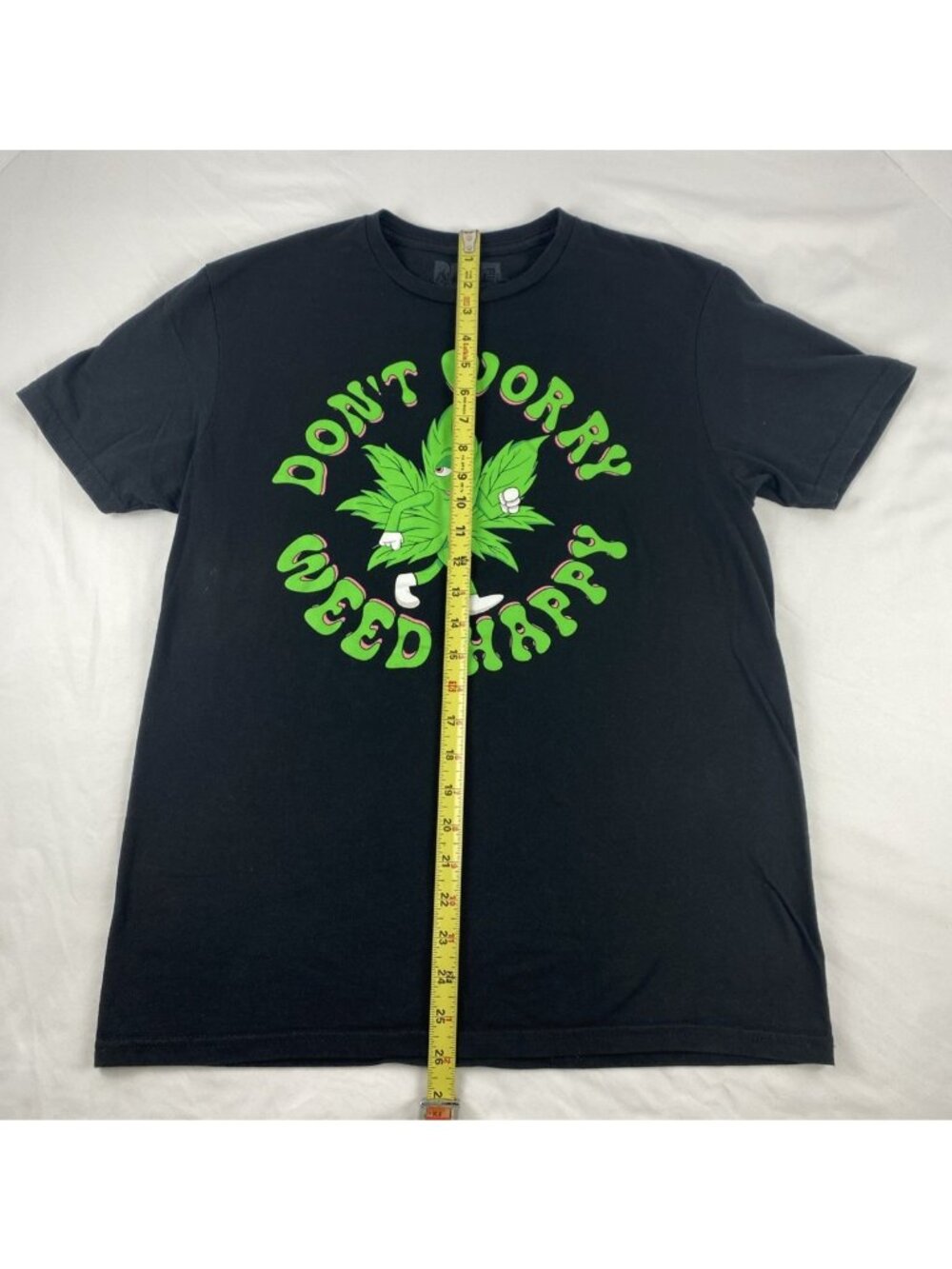 Rebel Society Size M Unisex "Don't Worry ~ Weed Happy" Black T-Shirt 100% Cotton - Picture 4 of 12